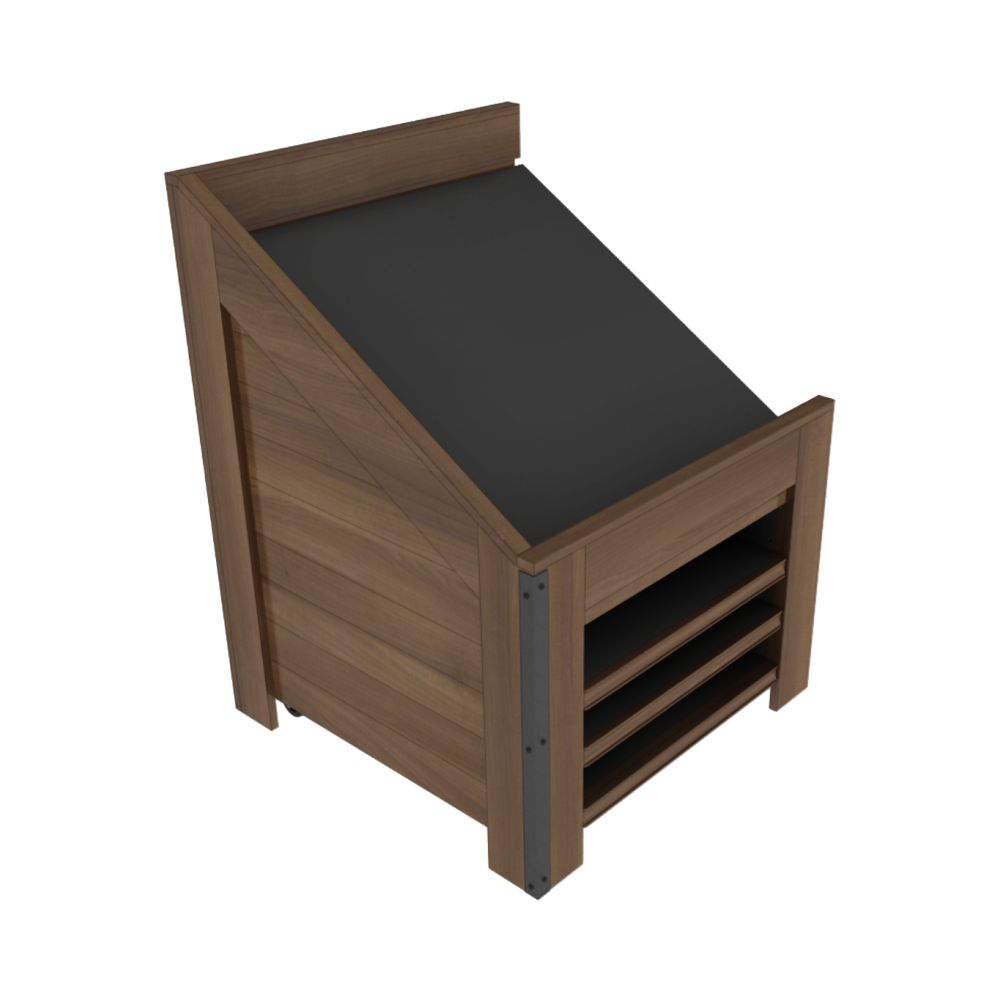 Slant Top Orchard Bin With Shelves - Left