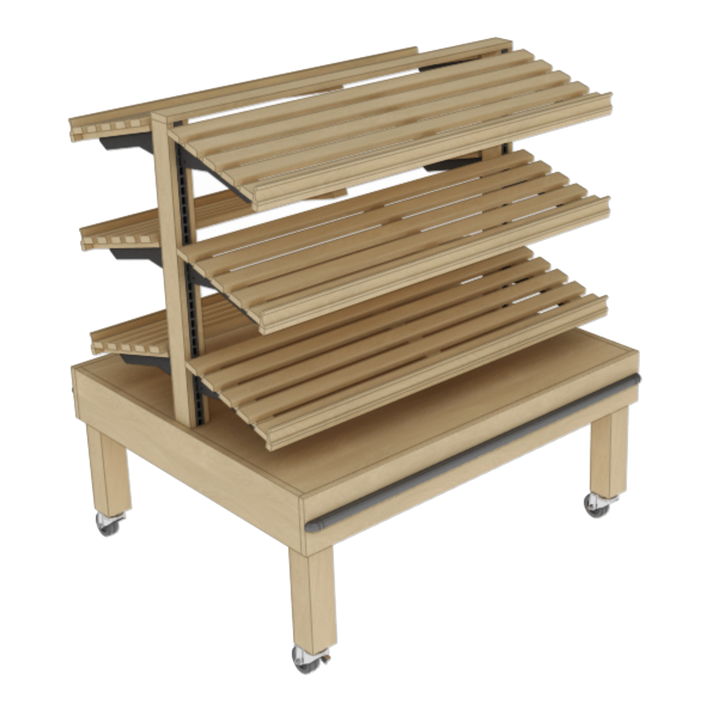 Double-Sided Bakery Table with Slatted Shelves