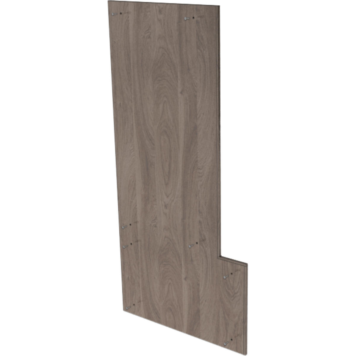 A single L-shaped wooden panel with a medium brown wood grain finish, shown on a plain white background.