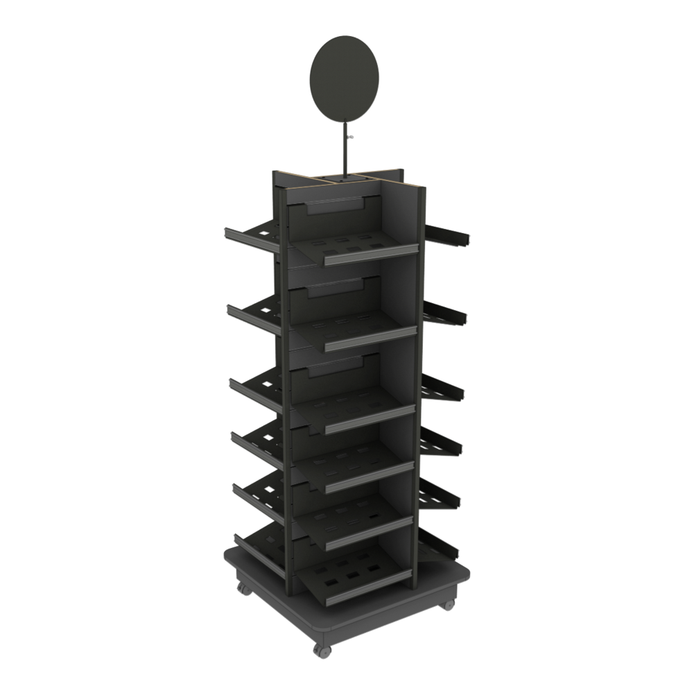 A metal 4-way merchandiser designed for candy POP displays