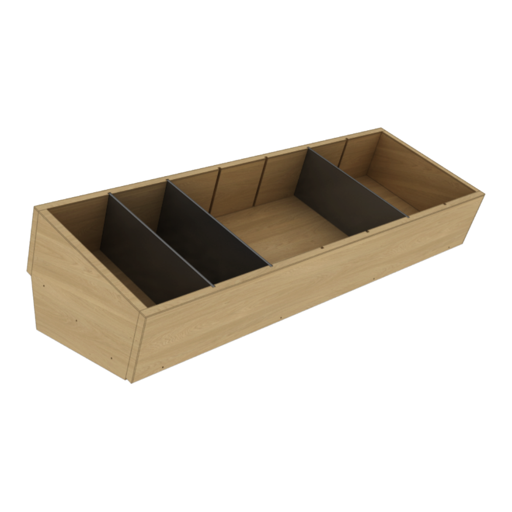 Wooden planter box with compartments on a white background