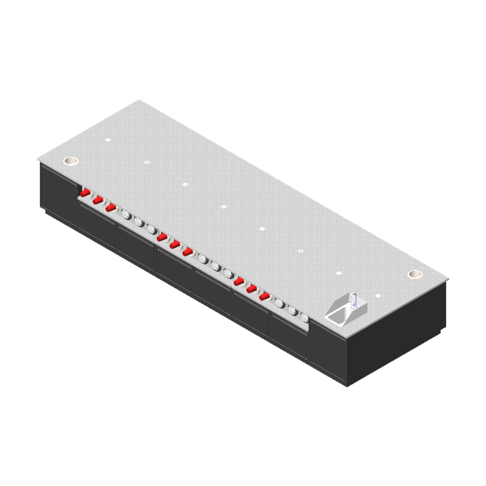 Rectangular electronic module with red and white indicator lights on a white background